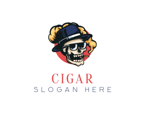 Hipster Skull Smoking Cigarette logo design