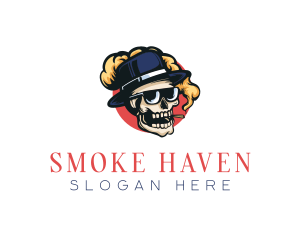 Hipster Skull Smoking Cigarette logo design