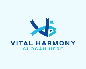 Ribbon Fish Letter V logo design