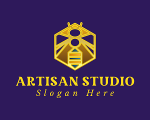 Golden Hexagon Bee logo design