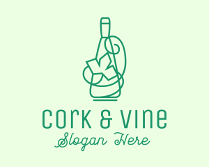 Minimalist Wine Vine Bottle logo design