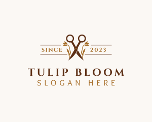 Tulip Flower Scissors  logo design