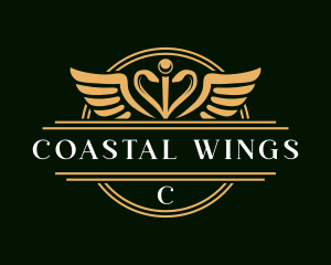 Caduceus Wings Heart logo design