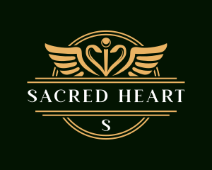 Caduceus Wings Heart logo design