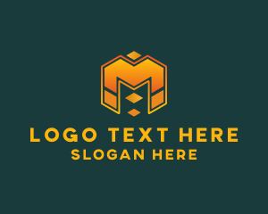 Modern Hexagon Cube Letter M Logo