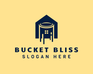 Blue House Paint Bucket logo design