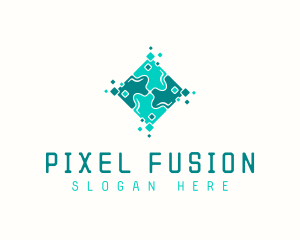 Tech Puzzle Pixel Technology logo design