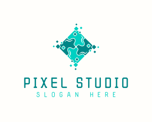 Tech Puzzle Pixel Technology logo design