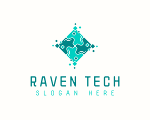 Tech Puzzle Pixel Technology logo design