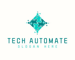 Tech Puzzle Pixel Technology logo design