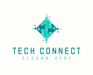 Tech Puzzle Pixel Technology logo design