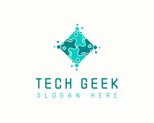 Tech Puzzle Pixel Technology logo design