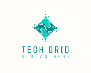 Tech Puzzle Pixel Technology logo design