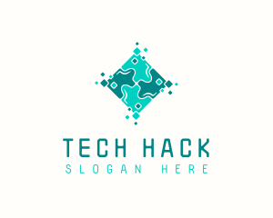 Tech Puzzle Pixel Technology logo design