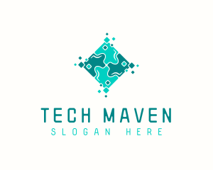 Tech Puzzle Pixel Technology logo design