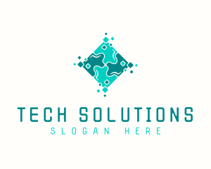 Tech Puzzle Pixel Technology logo design