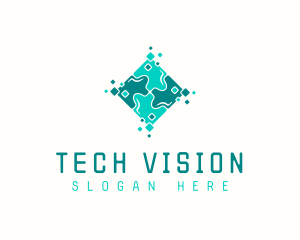 Tech Puzzle Pixel Technology logo design