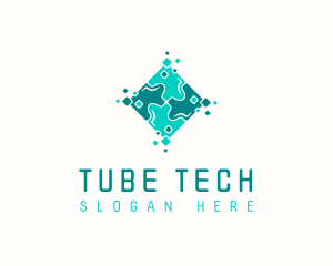 Tech Puzzle Pixel Technology logo design