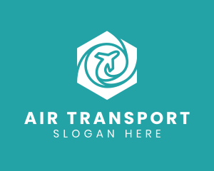 Hexagon Swirl Airplane logo design