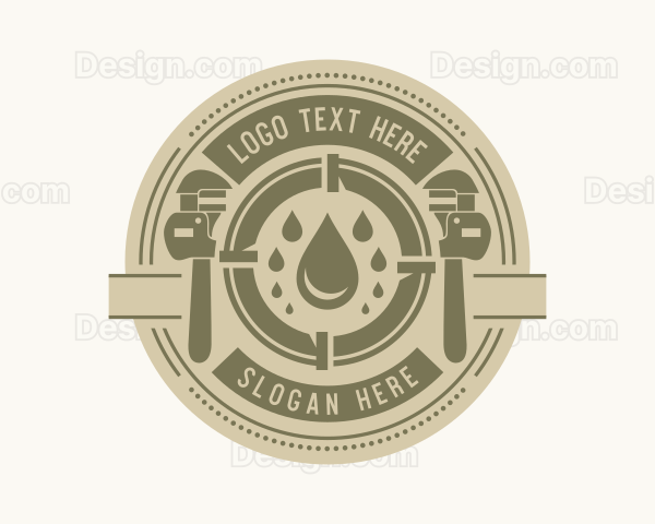 Pipe Wrench Water Emblem Logo