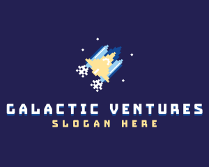 Pixel Rocket Spaceship logo design