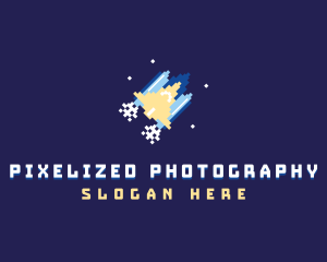 Pixel Rocket Spaceship logo design