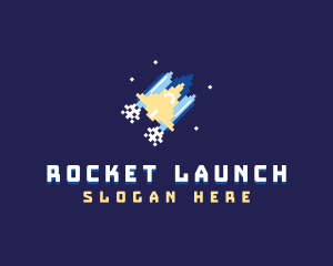 Pixel Rocket Spaceship logo design