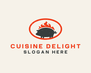 Barbecue Fire Pig logo design