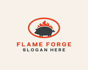 Barbecue Fire Pig logo design