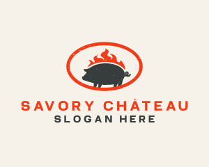 Barbecue Fire Pig logo design