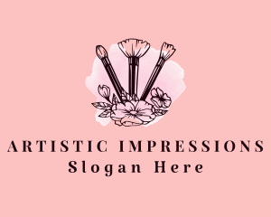 Floral Makeup Brushes logo design