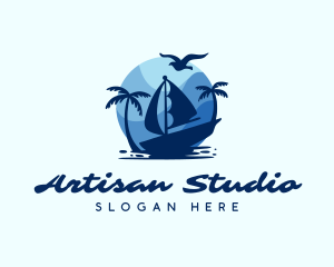 Blue Tropical Sailboat logo design