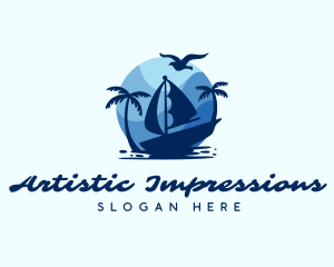 Blue Tropical Sailboat logo design