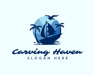 Blue Tropical Sailboat logo design