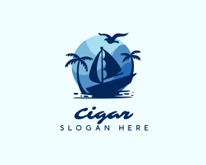 Blue Tropical Sailboat logo design