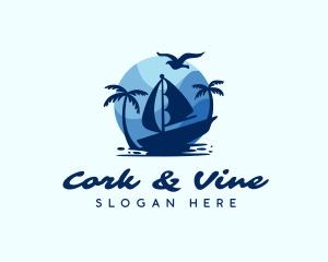 Blue Tropical Sailboat logo design