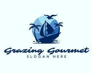 Blue Tropical Sailboat logo design