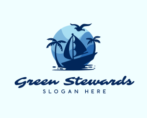 Blue Tropical Sailboat logo design