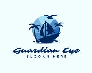 Blue Tropical Sailboat logo design