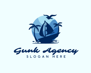 Blue Tropical Sailboat logo design