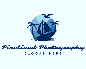 Blue Tropical Sailboat logo design