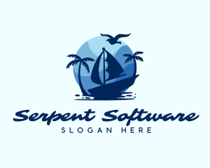 Blue Tropical Sailboat logo design