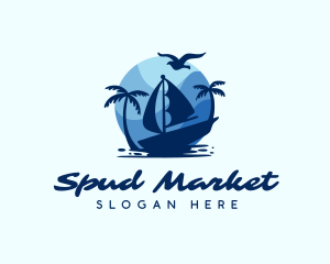 Blue Tropical Sailboat logo design