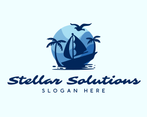 Blue Tropical Sailboat logo design