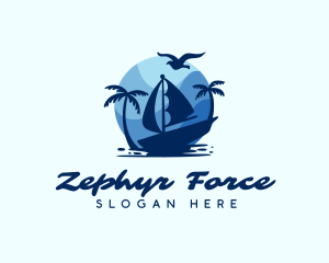 Blue Tropical Sailboat logo design