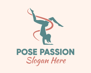 Ribbon Gymnast Pose logo design