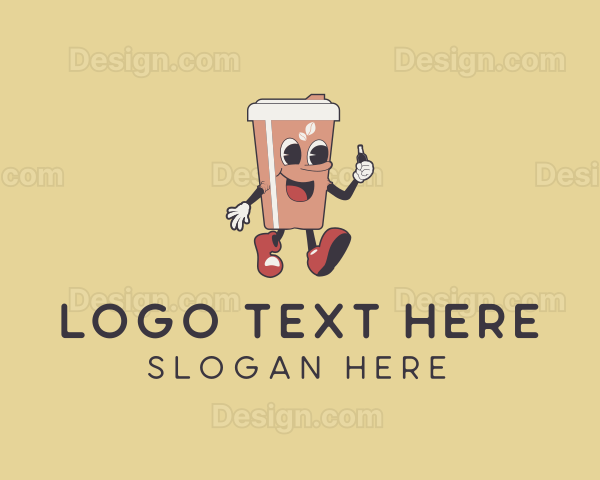 Walking Retro Coffee Cup Logo