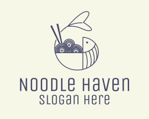 Blue Fish Noodle Outline logo design