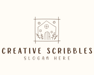 Floral House Doodle logo design