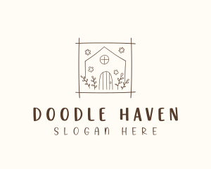 Floral House Doodle logo design